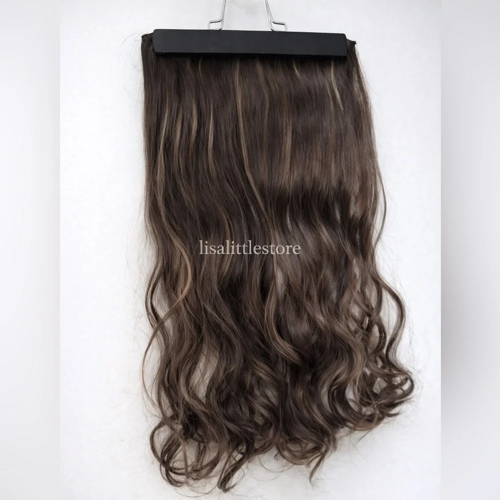 22” Clip-In Hair Extension Brown with Blonde Highlights Wavy | Volume Hairpiece
